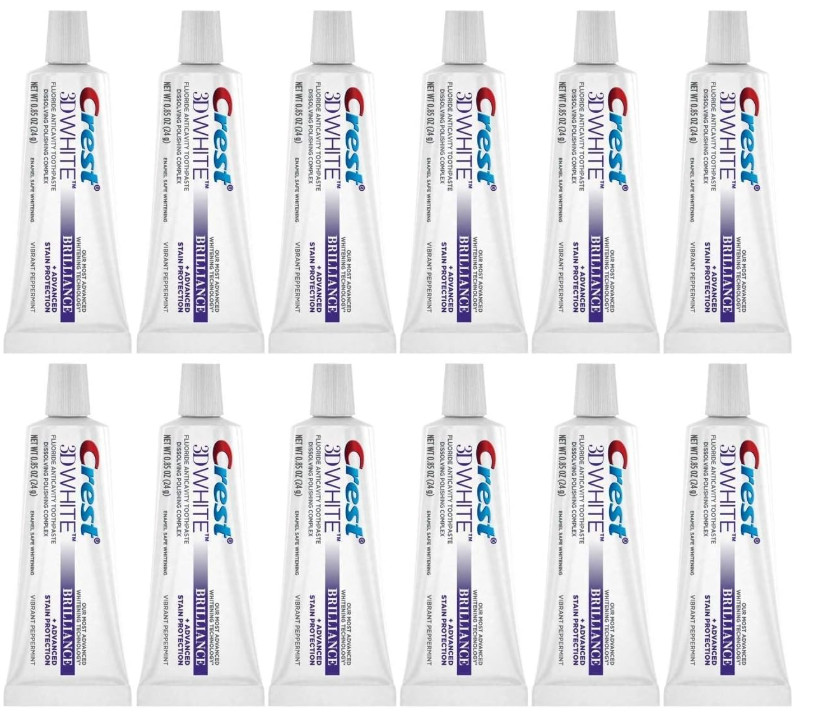 12 PACK Crest 3D White Brilliance Toothpaste, Travel Size, 0.85 oz,