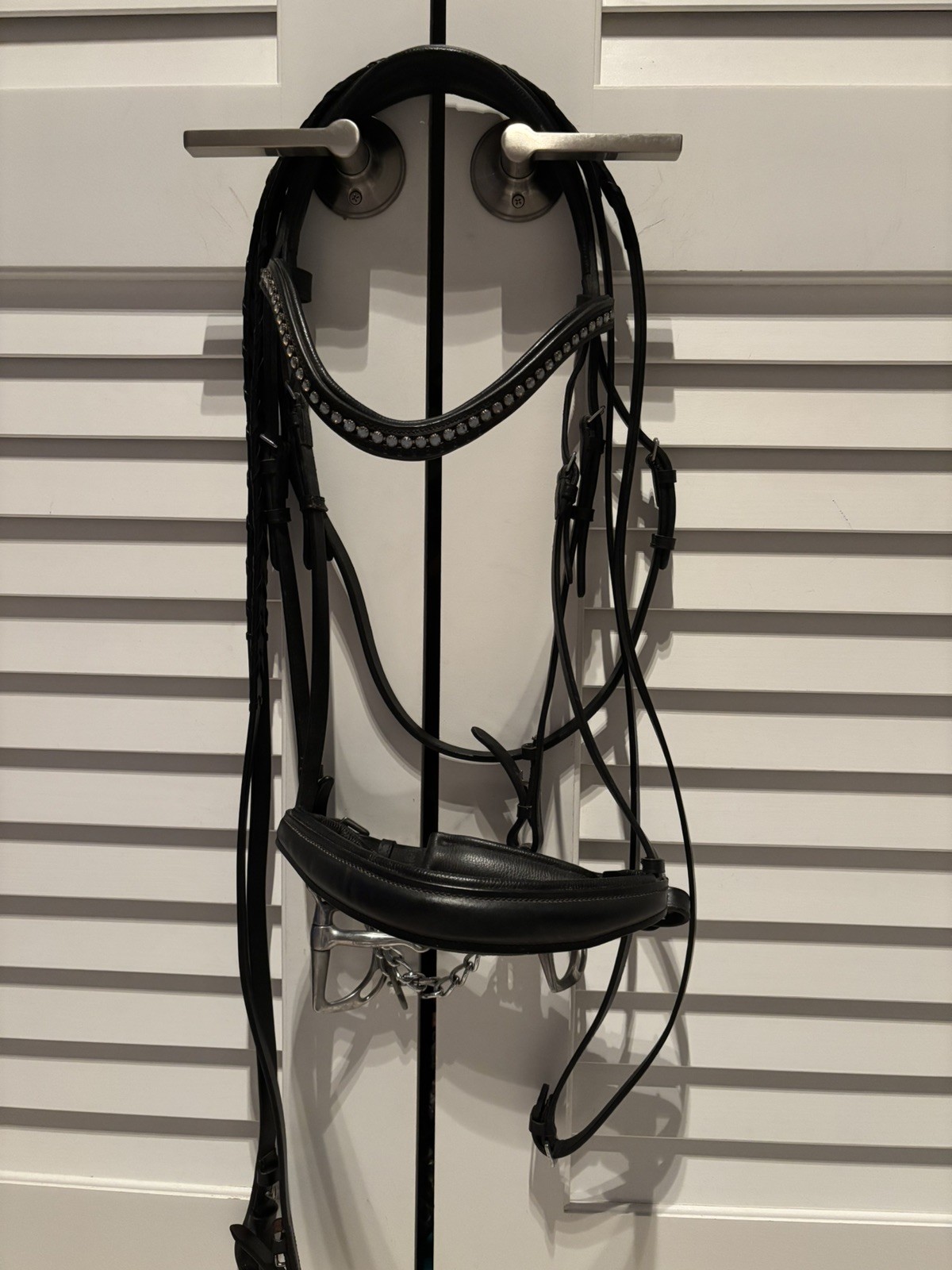 New XF Salb Padded Black Dressage Bridle W/ Kimberwick Bit & Laced Reins