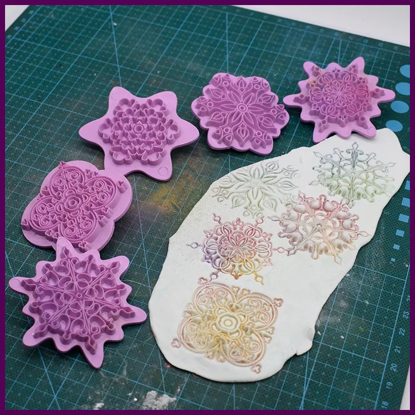 5pcs/lot Mandala Lace Pattern Emboss Stamp Polymer Clay Earring Texture Soap