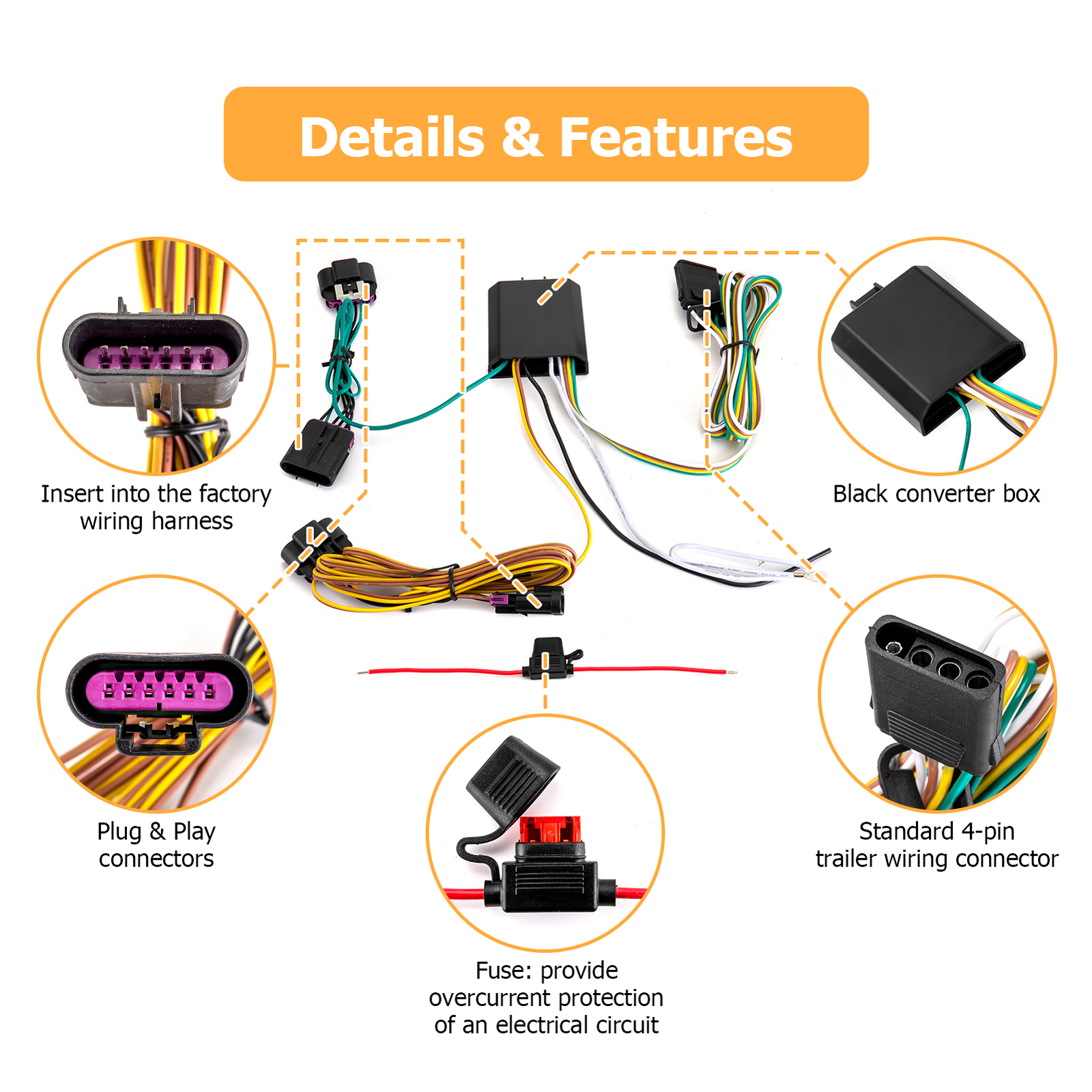 Wiring Harness 4-Way Flat Trailer Connector For 2014-2024 3rd Gen Dodge Durango