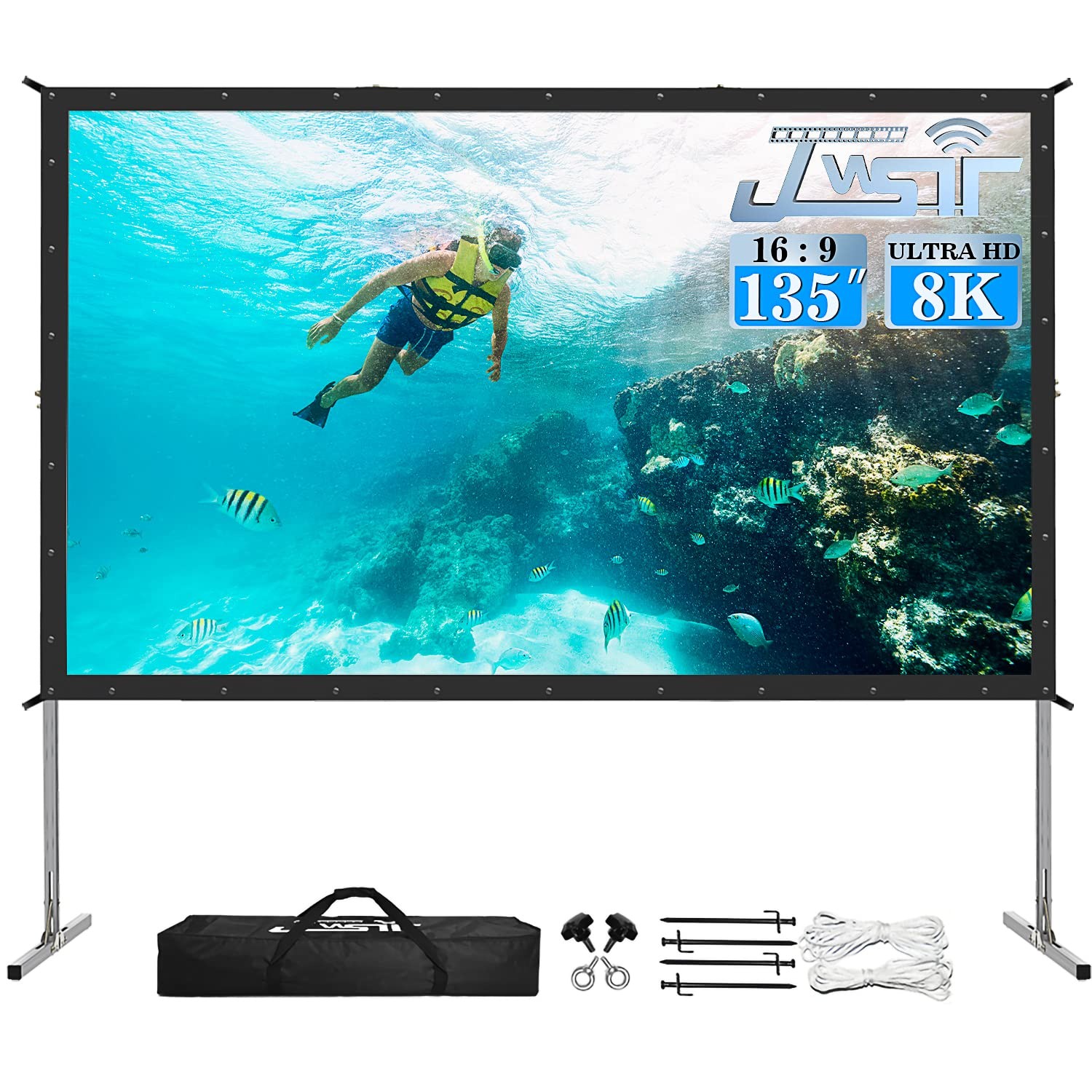 Projector Screen and Stand,JWSIT 135 inch Outdoor Movie Screen-Upgraded 3 Lay...
