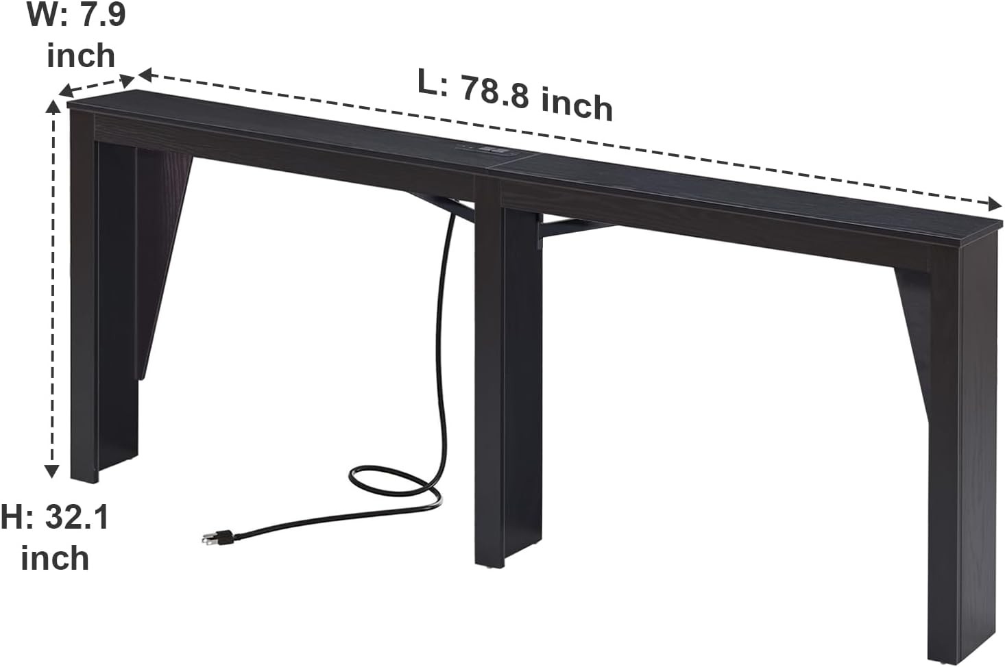 78.8" Long Console Table W/ Power Outlets 7.9" Narrow Sofa Table W/ USB & Type-C