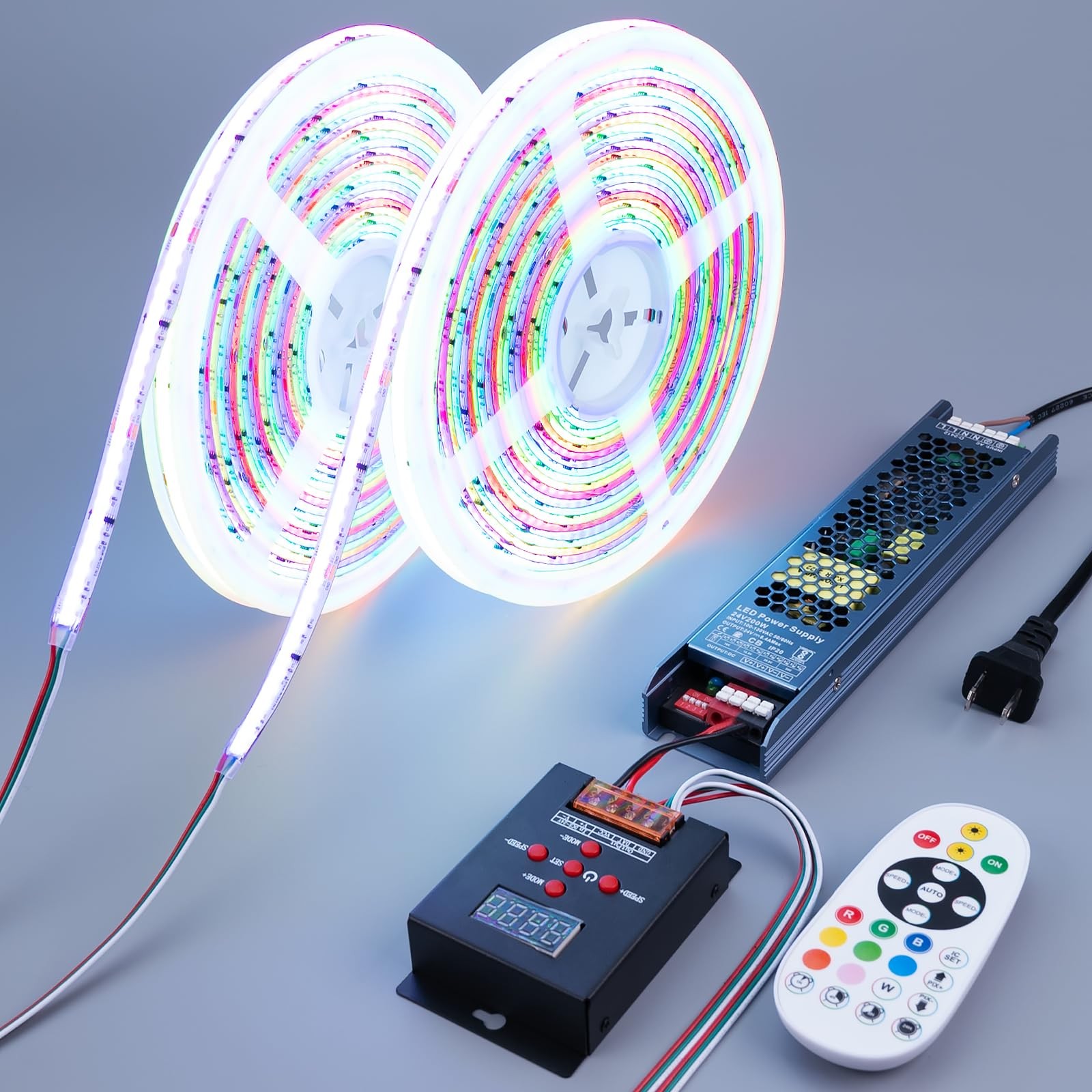 24V WS2811 RGB+IC COB LED Strip Lights 65.6ft (2 Rolls of 32.8ft), Chasing LE...
