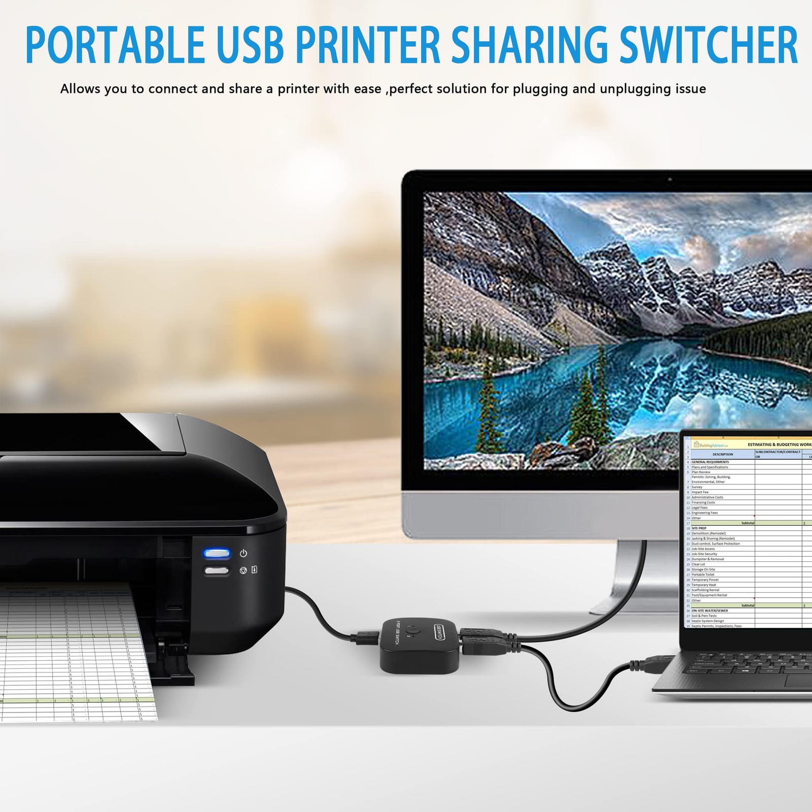 USB Printer Sharing KVM Switch, Switching Without Drivers. Share Keyboard Mou...