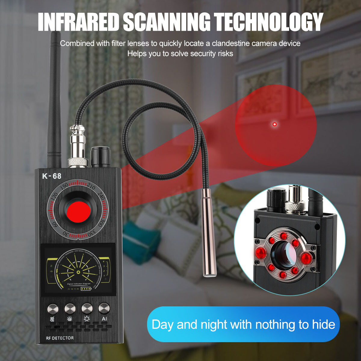 K68 Anti-Spy RF Detector Camera GSM Audio Bug GPS Finder Scanner Tracker 2024