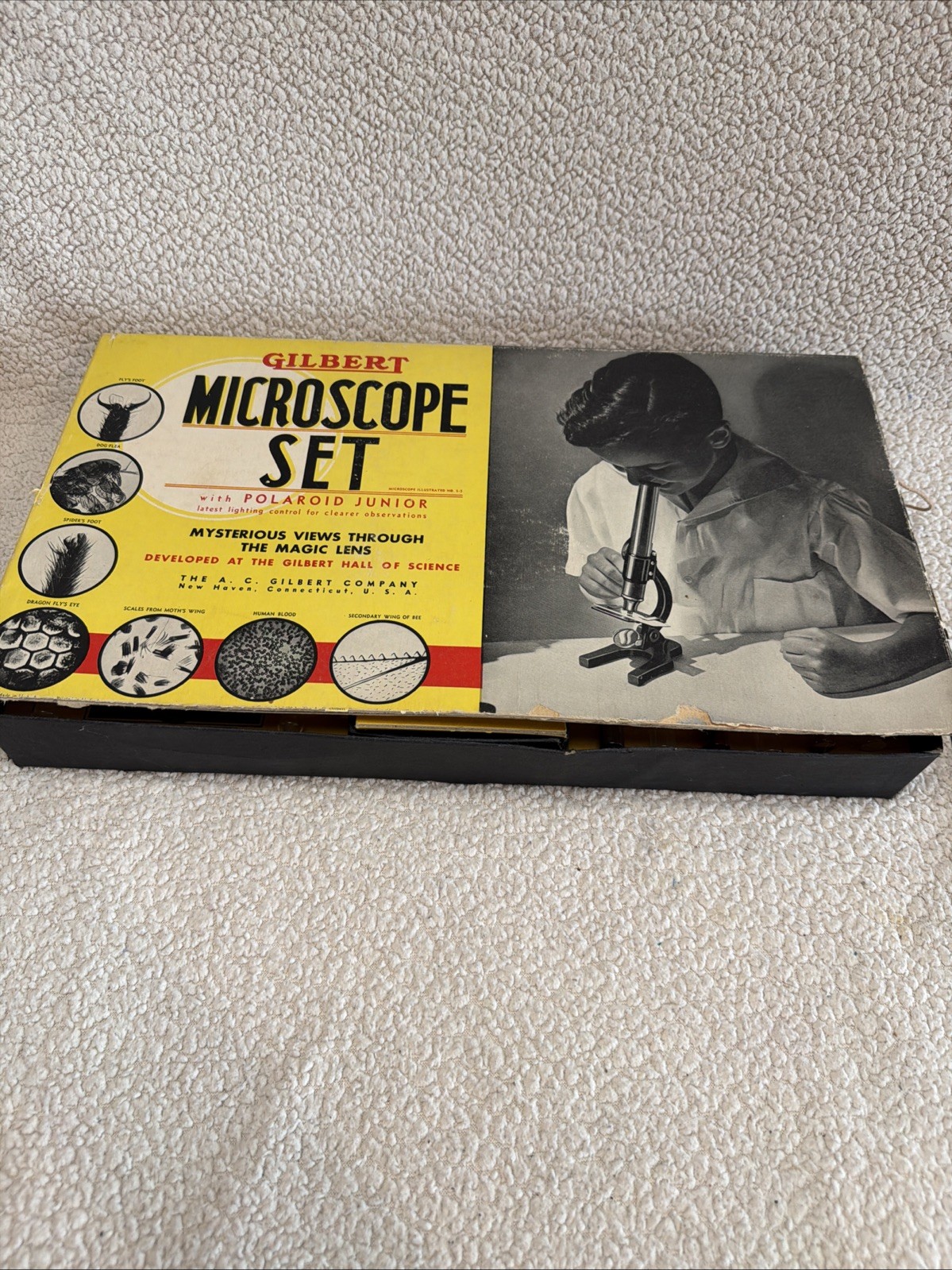 Vintage 1938 A.C. Gilbert Microscope Set Polaroid Junior No. 6 USA w/ Manua
