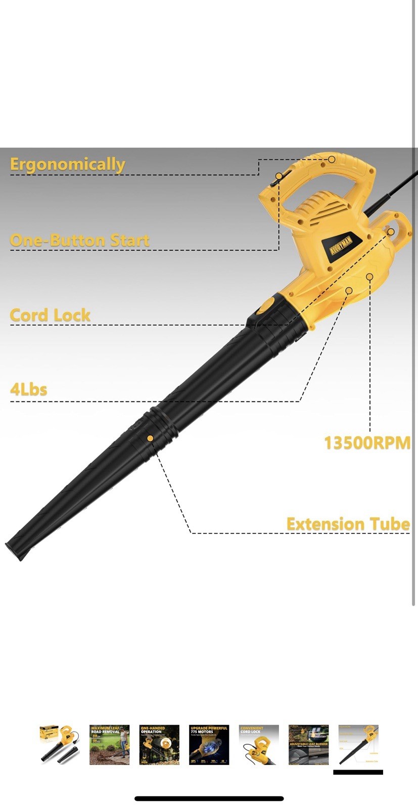 Electric Leaf Blower,7AMP Lawn Blower,130MPH Mini Leaf Blower Lightweight & Port
