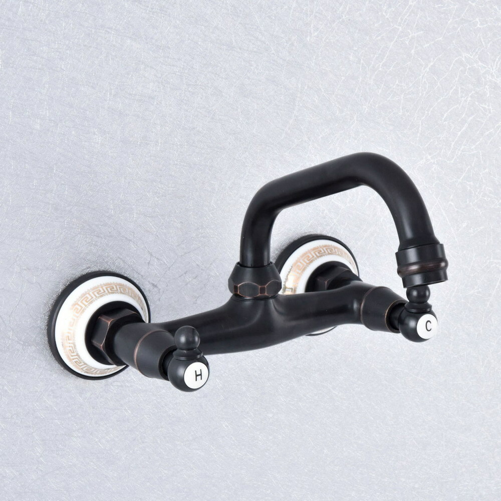 Oil Rubbed Brass Double Handle Ceramic Base Kitchen Faucet Sink Mixer Tap 2sf731