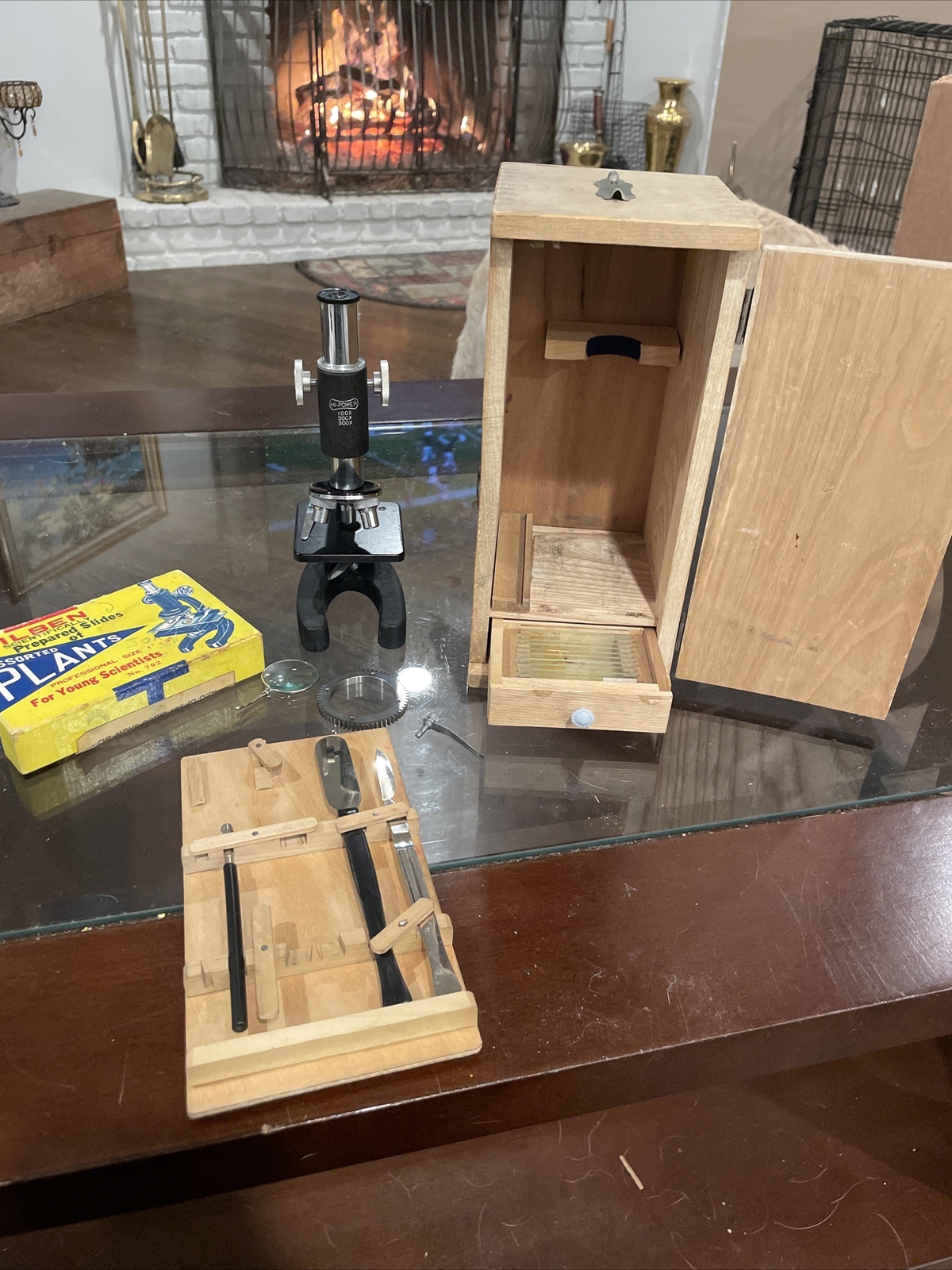 High Power microscope with wooden box And Slides With Accessories