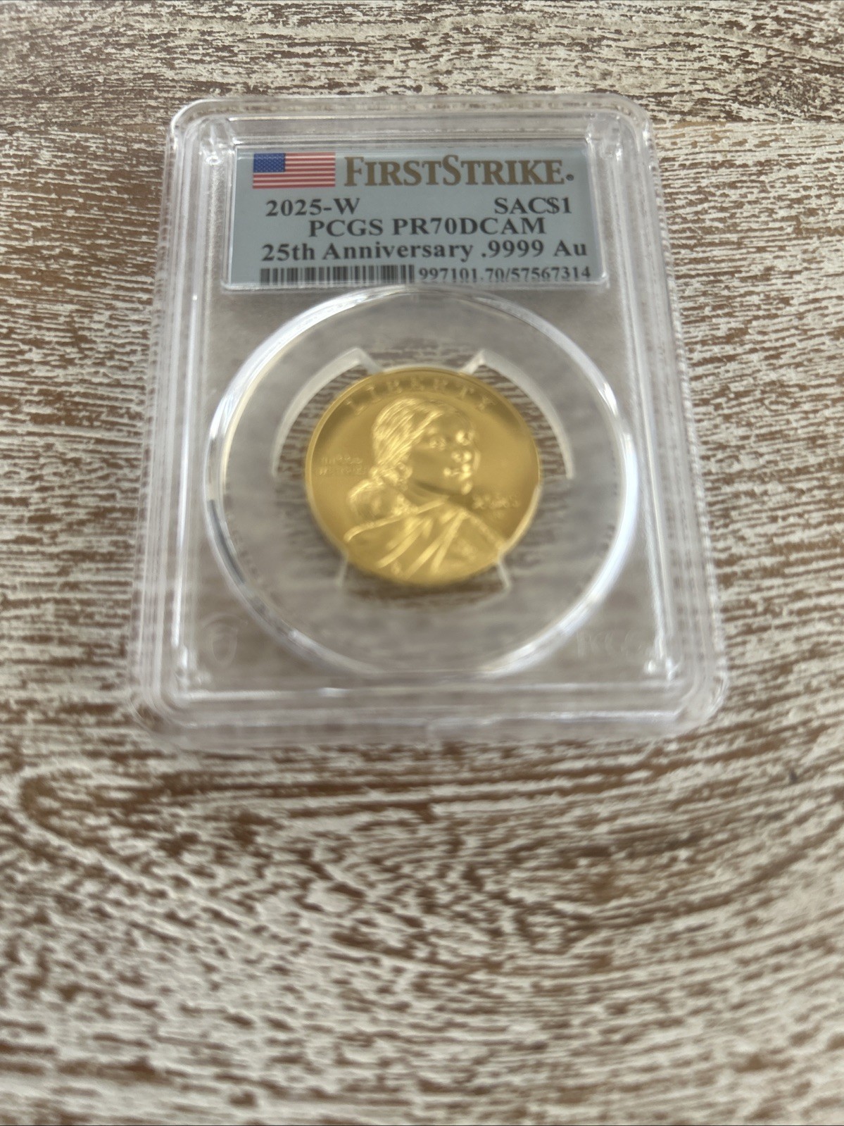 2025-W Sacagawea Gold 1/2 Oz $1 Proof Coin PCGS PR70DCAM First Strike Flag Label