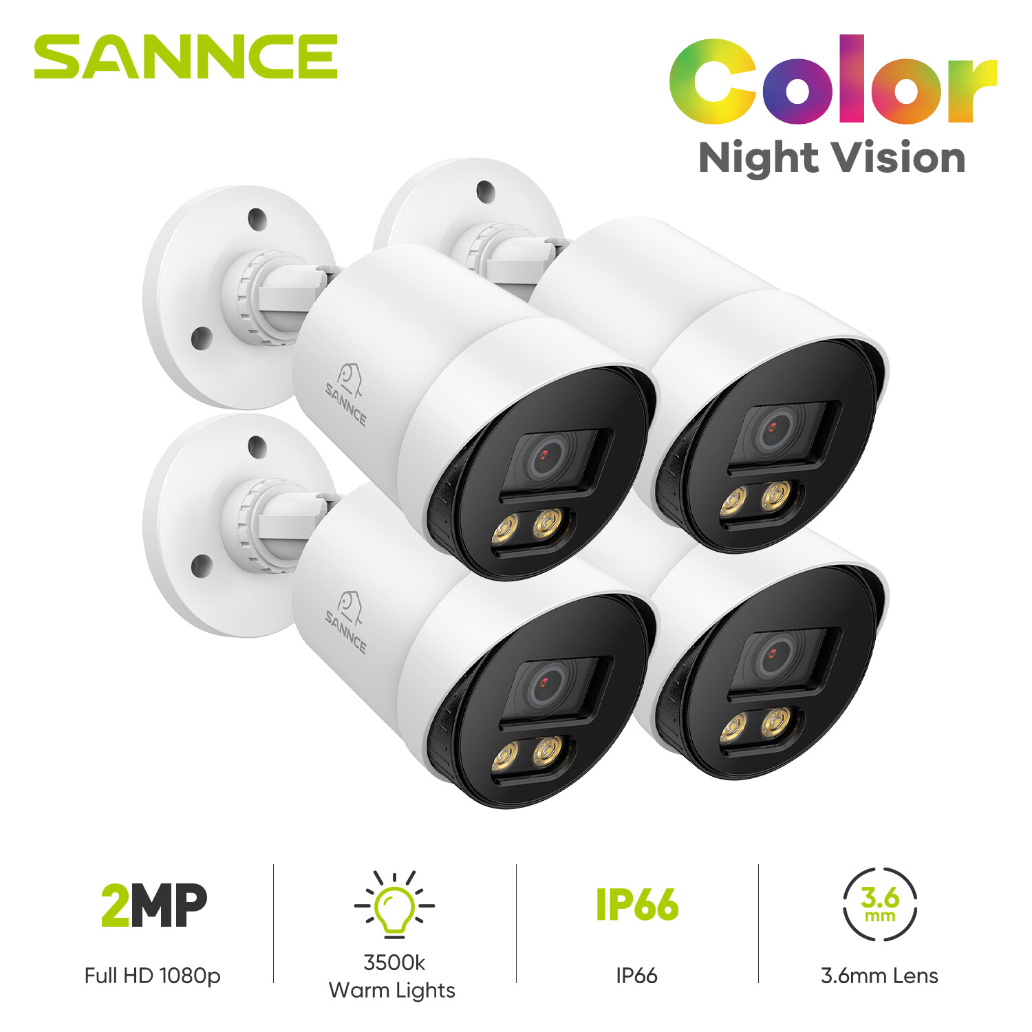 SANNCE 1-4pcs 1080P Color Night Vision CCTV 2MP Security Camera System Outdoor