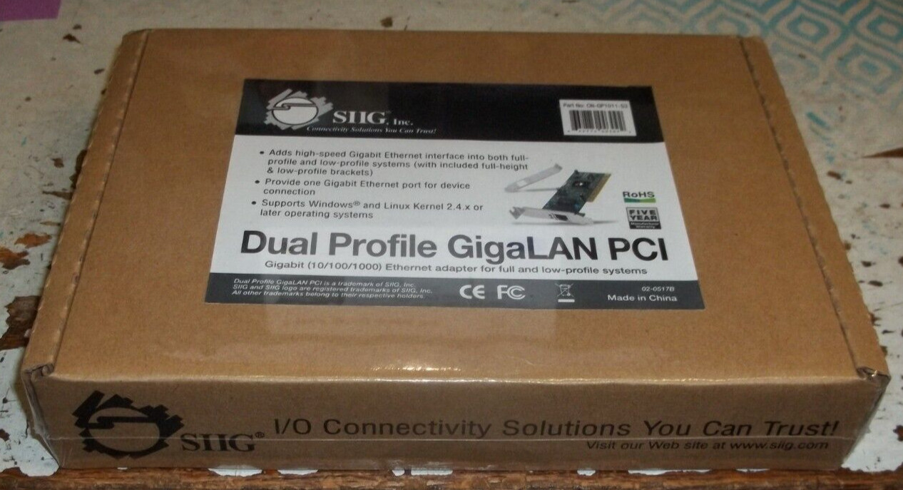 SEALED SIIG DUAL PROFILE GIGALAN PCI ETHERNET ADAPTER CARD (654)