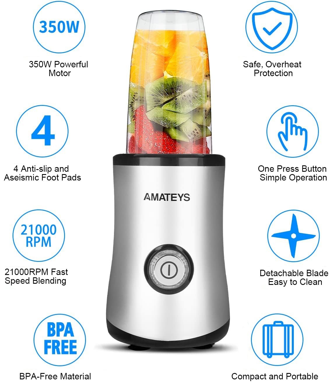 Personal Blender with Button,350W Professional Kitchen Blender for Smoothies ...