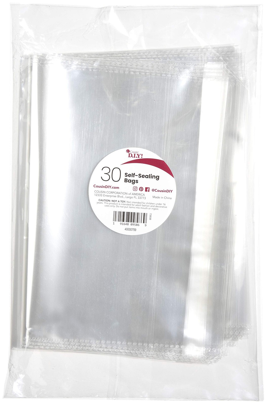 Cousin DIY Seal, 8.75in x 11.75 inch, 30 Pack Self Seling Storage Bags, Clear