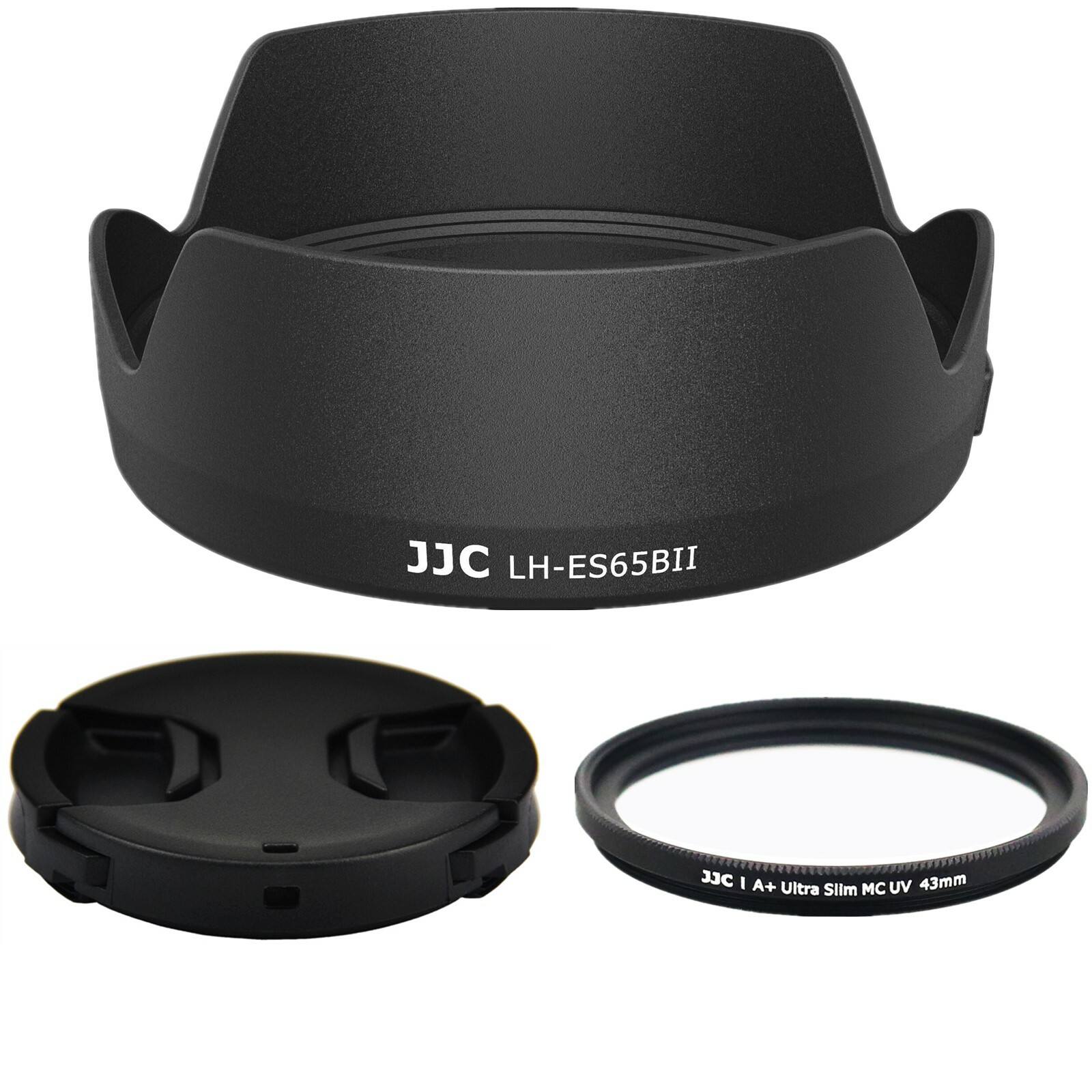 JJC Lens Hood as Canon ES-65B for RF 50mm F1.8 Lens & 43mm Lens Cap & UV Filter
