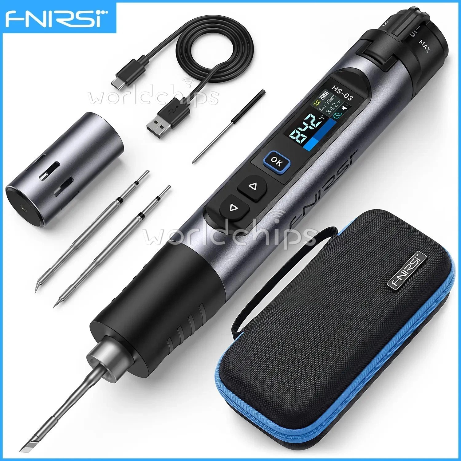 FNIRSI HS-03 Smart Soldering Iron Cordless Rechargeable Soldering Iron + Tips