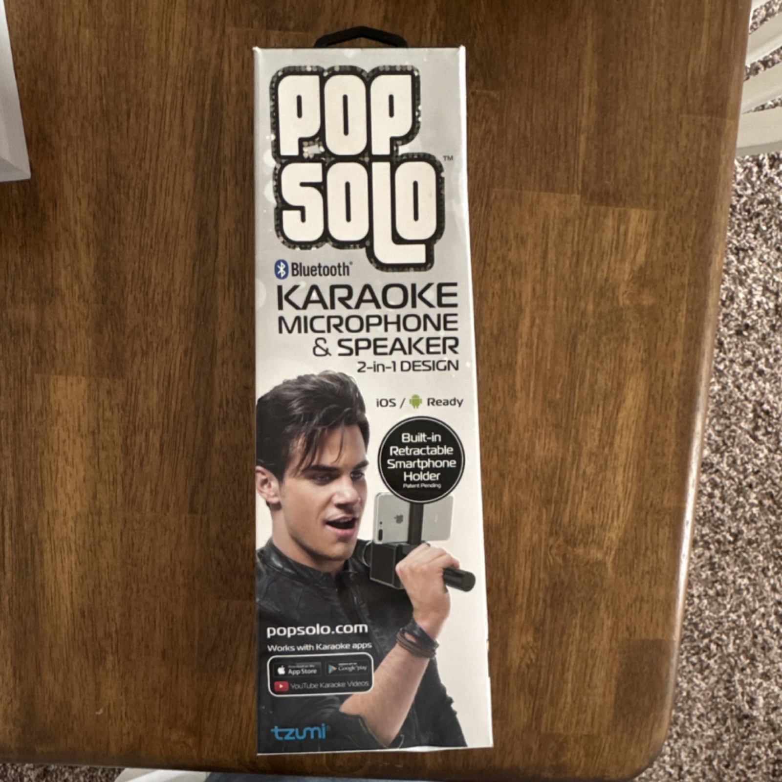 Tzumi PopSolo Bluetooth Karaoke Microphone Speaker Black w/ Smartphone Holder