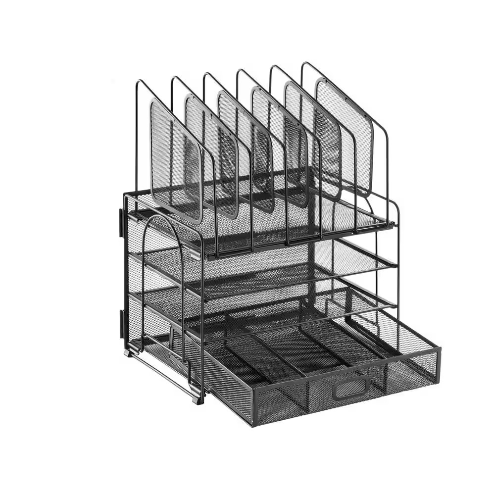 12.85" X 16.14" Black Metal Desktop Organizer - 4-Tier Mesh File Organizer (With
