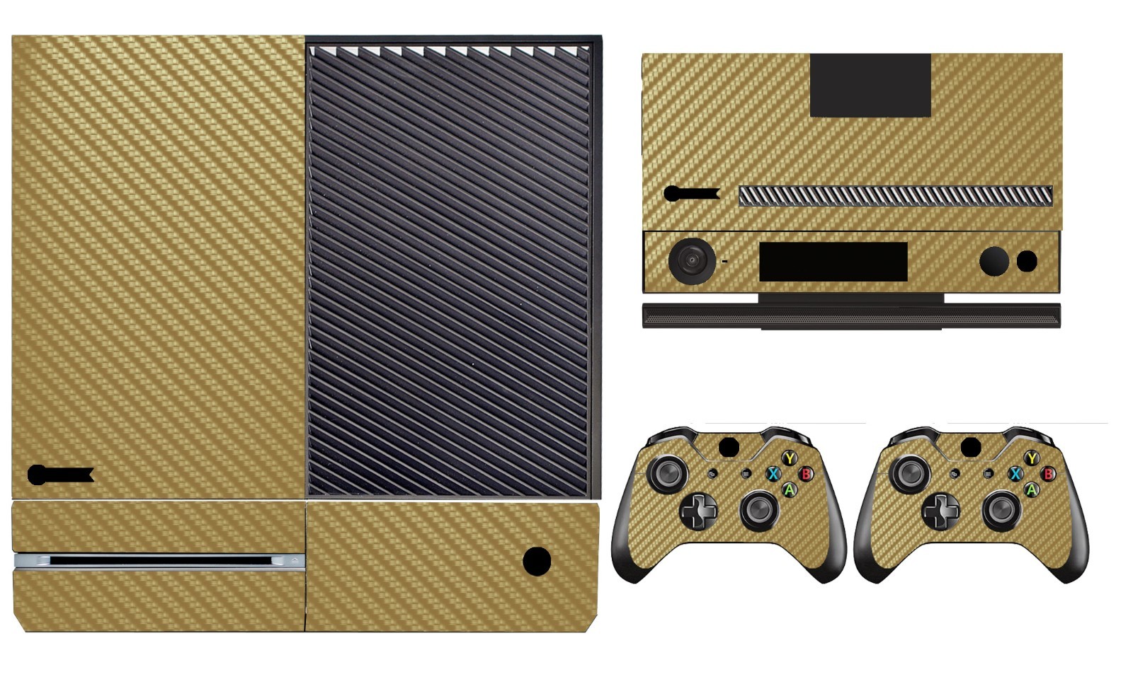 Golden Carbon Fiber Cover Skin Sticker for Xbox One & Kinect & 2 controller skin