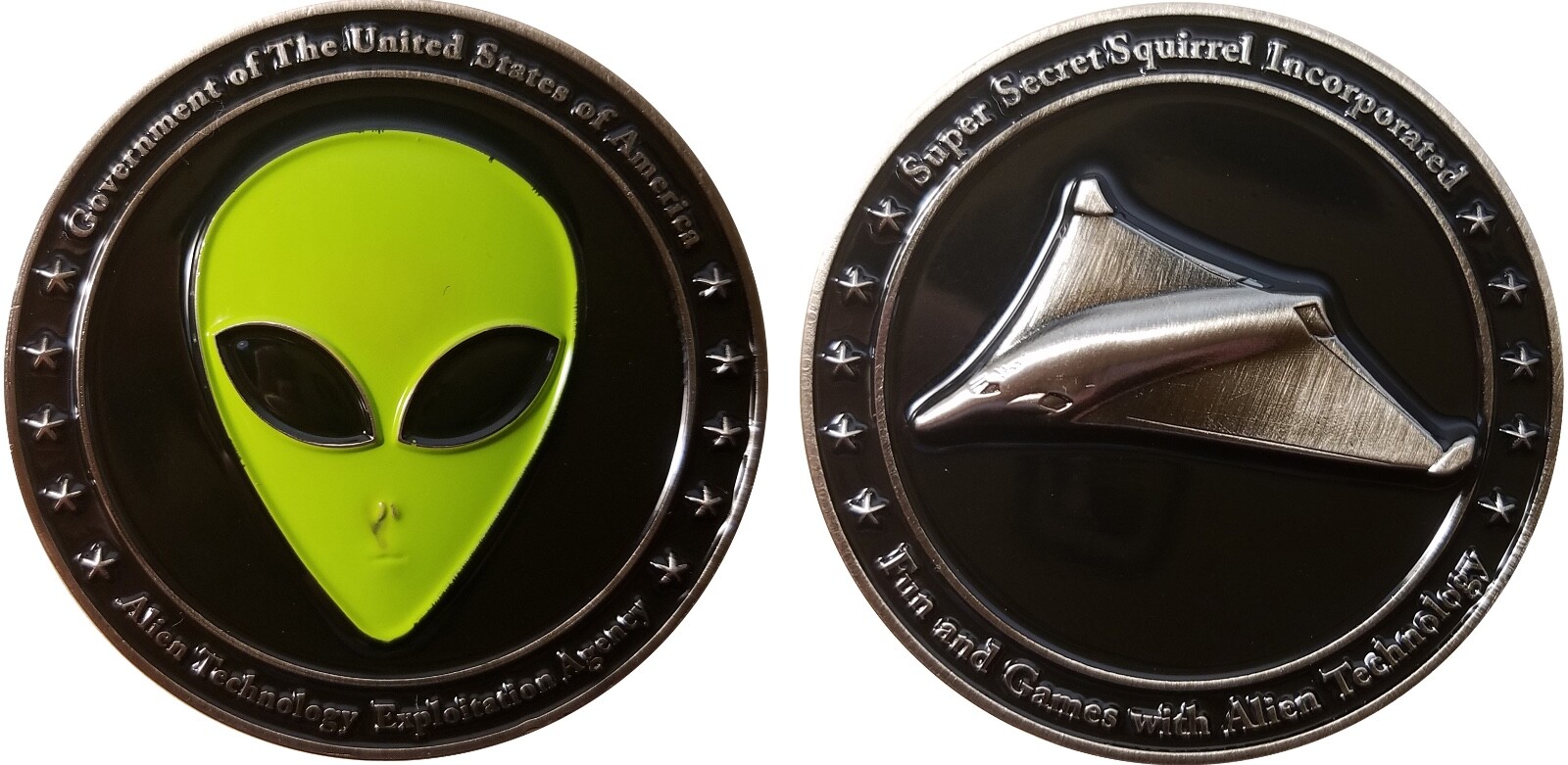 FUN AND GAMES WITH ALIEN TECHNOLOGY CHALLENGE COIN ROSWELL AREA 51 OCPM 21