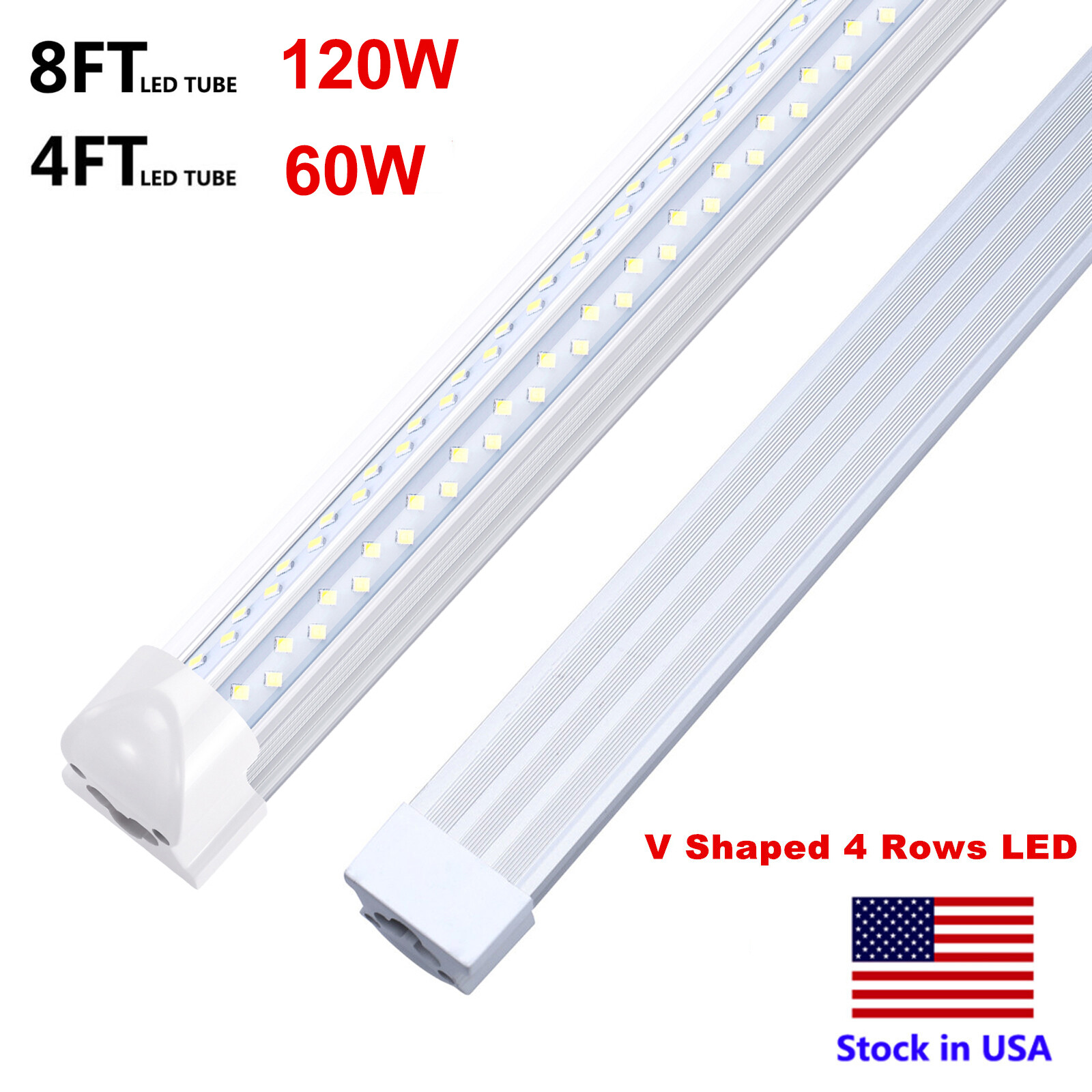 8ft LED Shop Light Fixture T8 LED Tube Light 4ft 6000K Linkable Warehouse Light