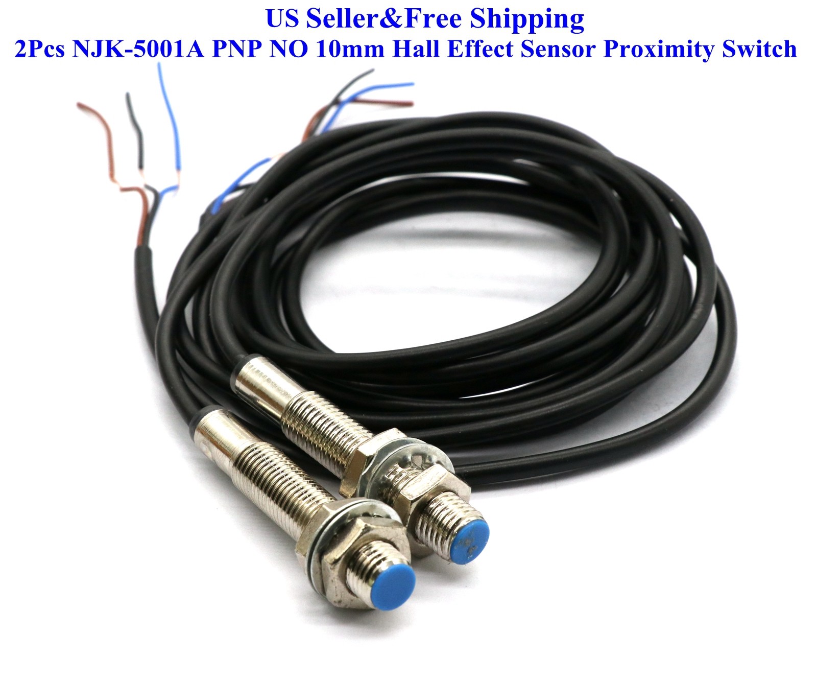 2Pcs NJK-5001A PNP NO 10mm Hall Effect Sensor Proximity Switch DC 6~36V US