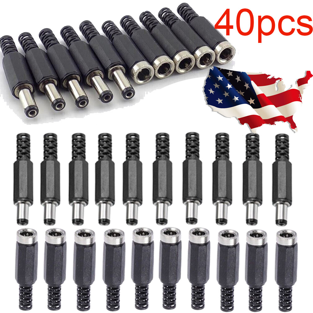 DC Power Plug Adapter Male Female Socket Jack Cable Connector 5.5 x 2.1mm 40pcs