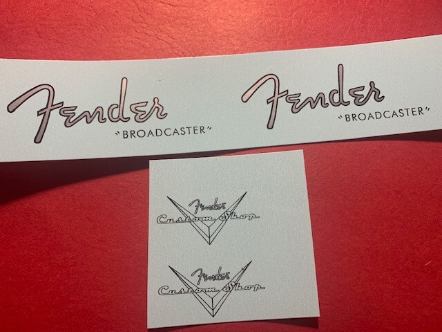 Fender '50s Broadcaster Silver Metallic Waterslide Headstock Decal 2 per listing