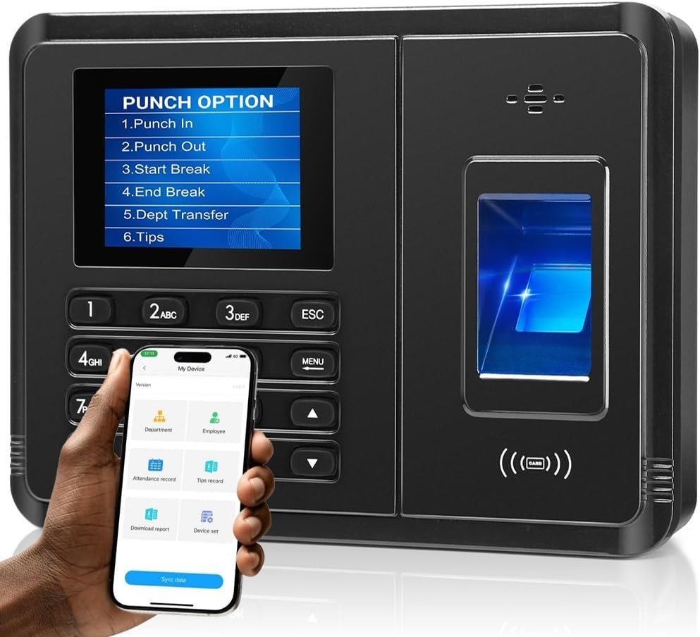 App-Based Time Clock–Employee Fingerprint Attendance, iOS/Android w/10 IC Cards