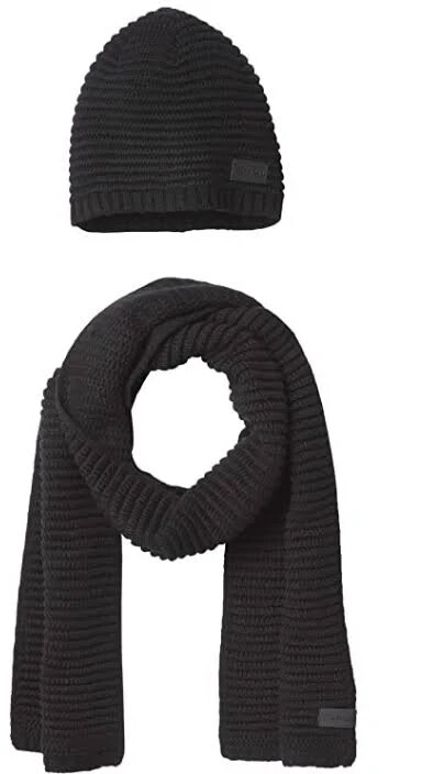 Calvin Klein, Unisex Cable-Knit Neck Warmer Scarf & Ice Cap Set, Black, OS