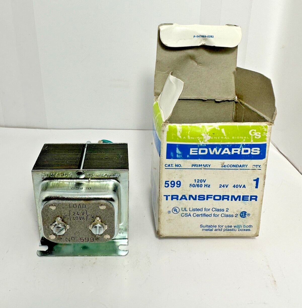 Edwards Signaling 599 Transformer 120V 50/60Hz 24V 40VA Class 2