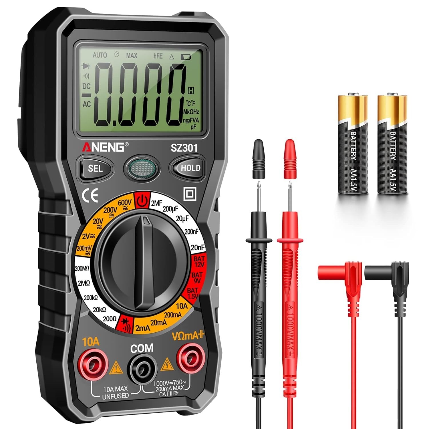 Digital Multimeter with Case,DC AC Voltmeter,Ohm Volt Amp Meter,Measures Voltage
