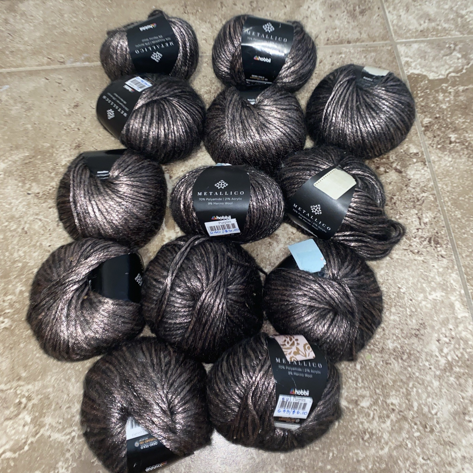 Lot Of 13 Hobbii Yarn Metallico, Merino Wool Blend  #5, New