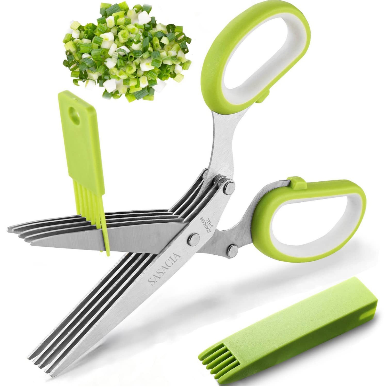 Herb Scissors with 5 Blades & Cleaning Kit, Stainless Steel Kitchen Shears fo...
