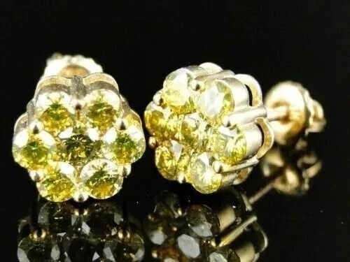2CT  Lab Created Yellow Citrine Cluster Stud Earrings 14K Yellow Gold Plated
