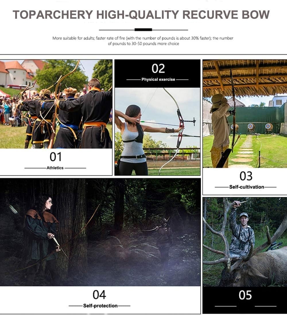 56" Right-Hand Black Recurve Bow - Durability & Performance for Hunters