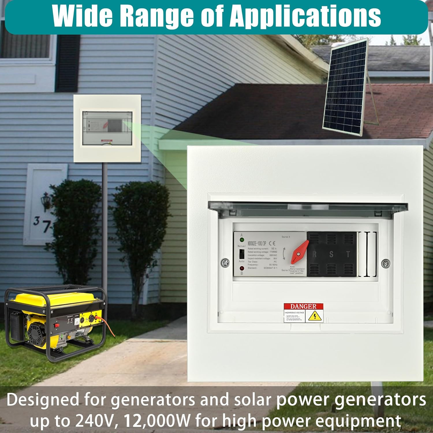 Automatic Transfer Switch, 50 Amp 3 Pole Auto Transfer Switch for Home Generator