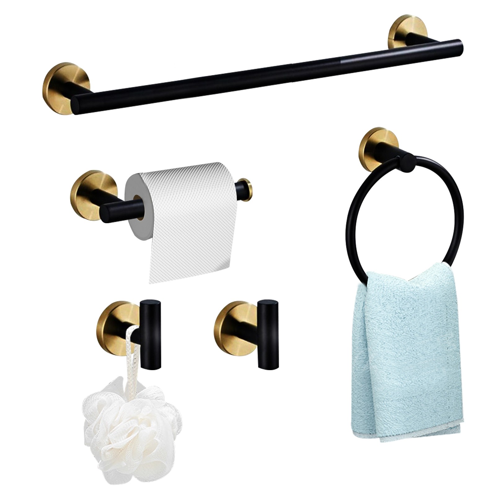 Black+Gold Bathroom Bath Hardware Accessories Set Towel Bar Kit Matte For Home