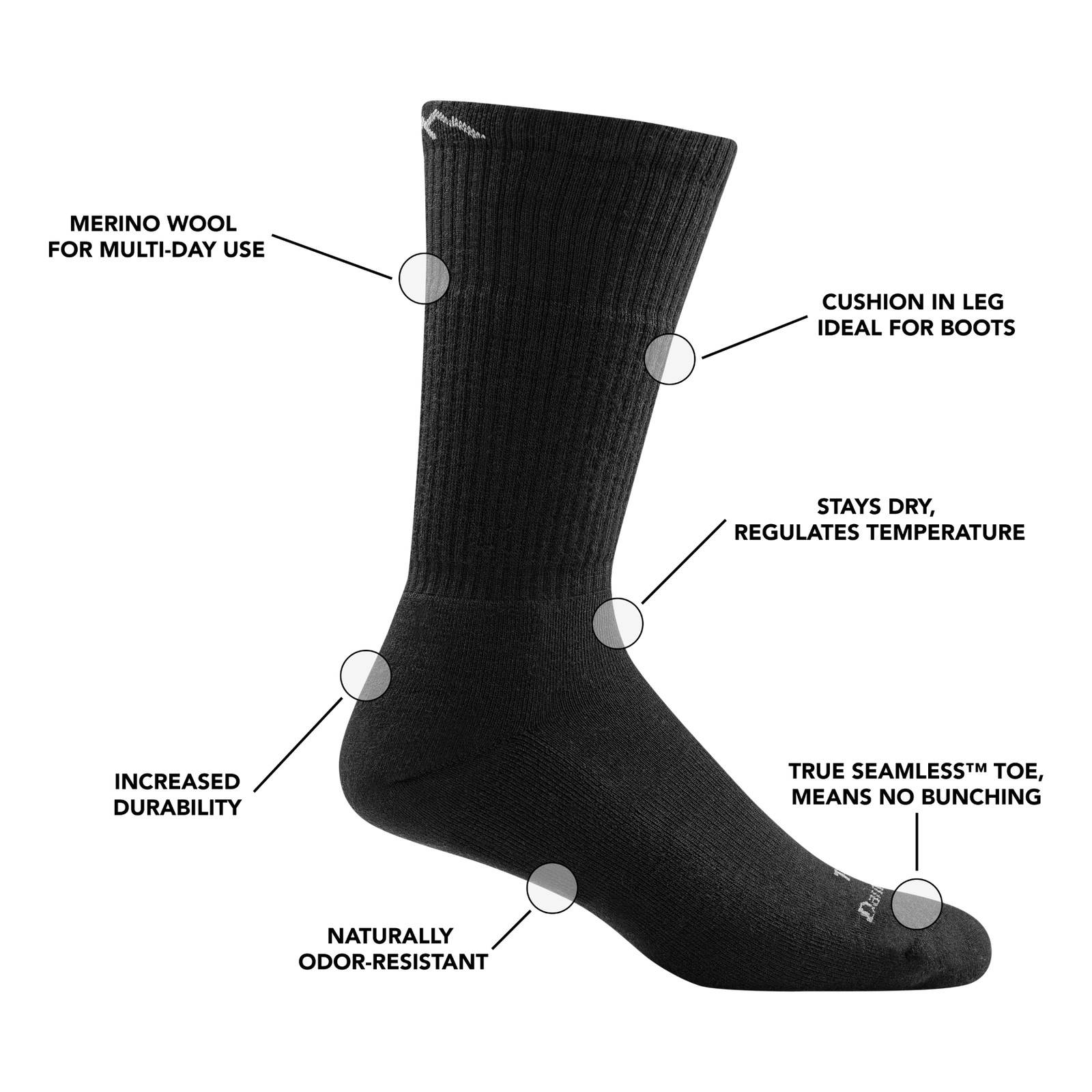 USA DARN TOUGH T4021 BLACK MEN'S TACTICAL BOOT Cushion MERINO WOOL SOCKS ARMY