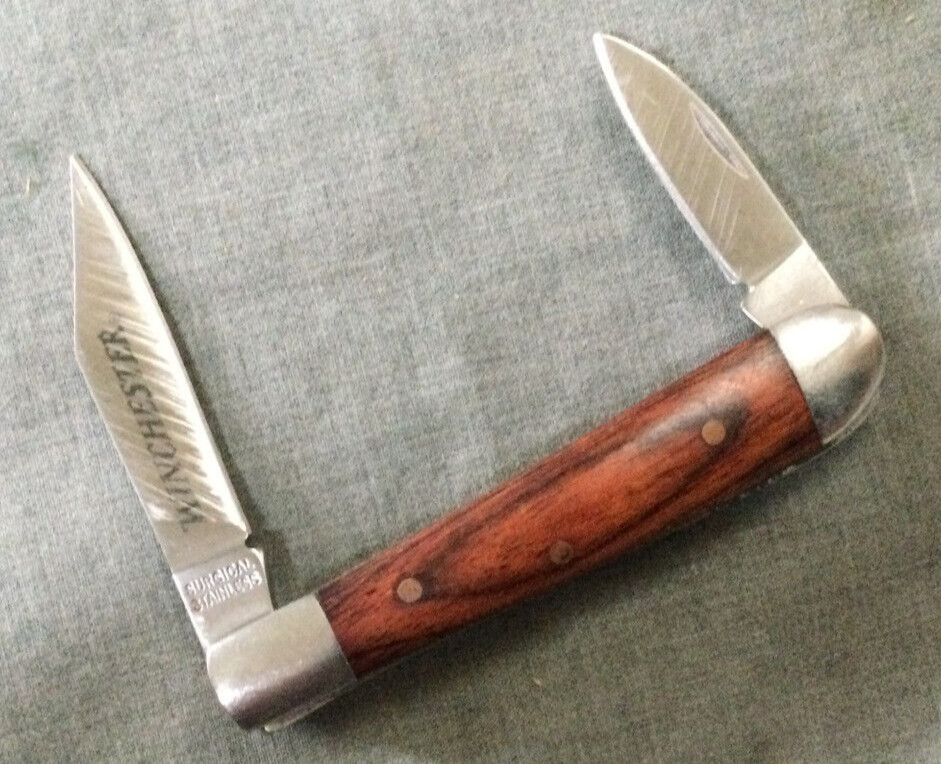 Vintage Small Pocket Knife 2 Blade Winchester Stainless & Wood 2-3/4"