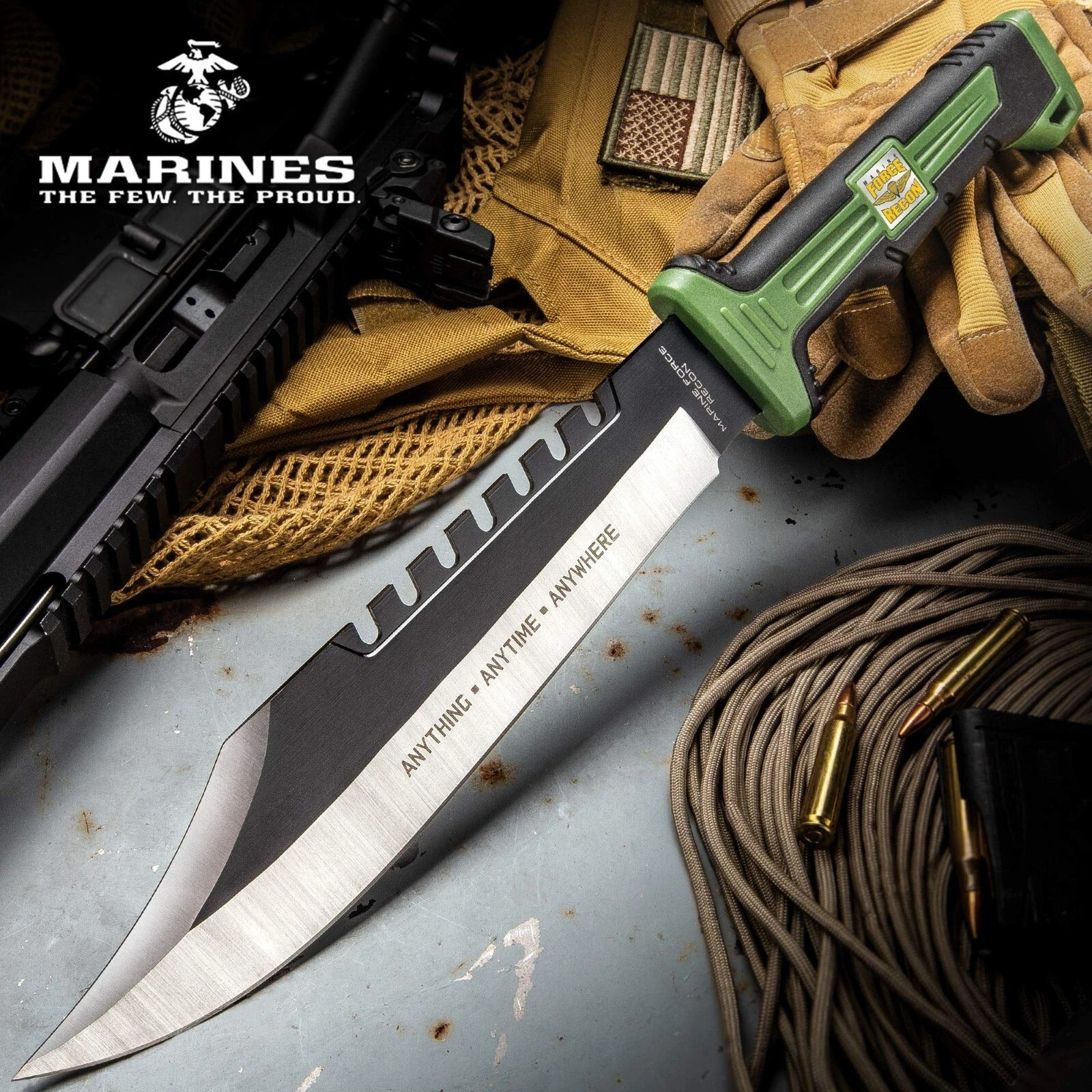 USMC Marine Force Recon Jungle Operator Bowie Knife And Sheath - 15 1/2"