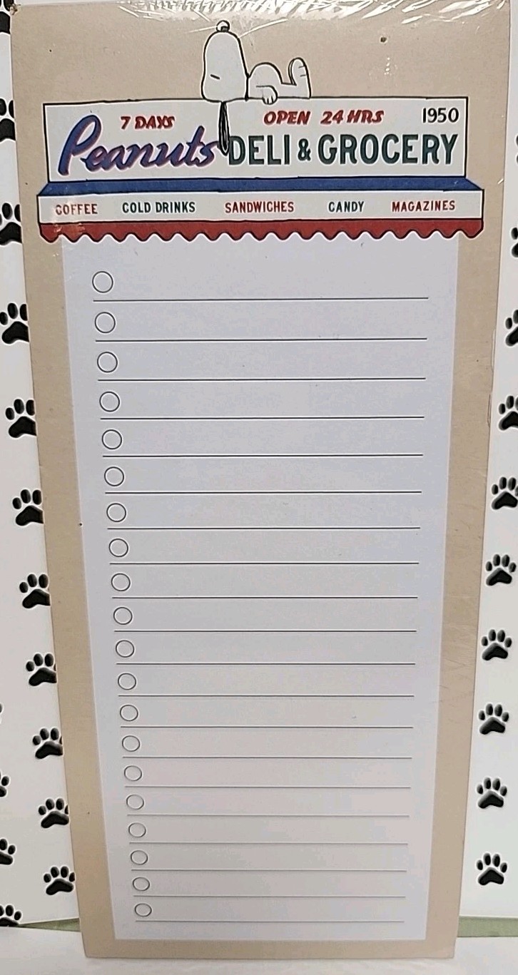 Peanuts Snoopy Deli & Grocery list notepad 100 sheets W/Free Pen