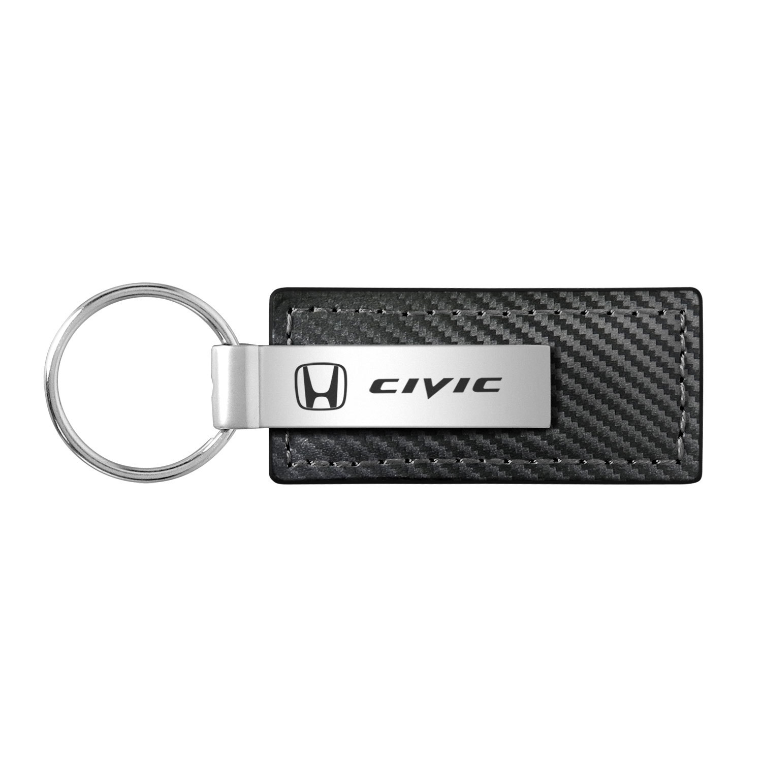 Honda Civic Black Carbon Fiber Look Leather Key Chain