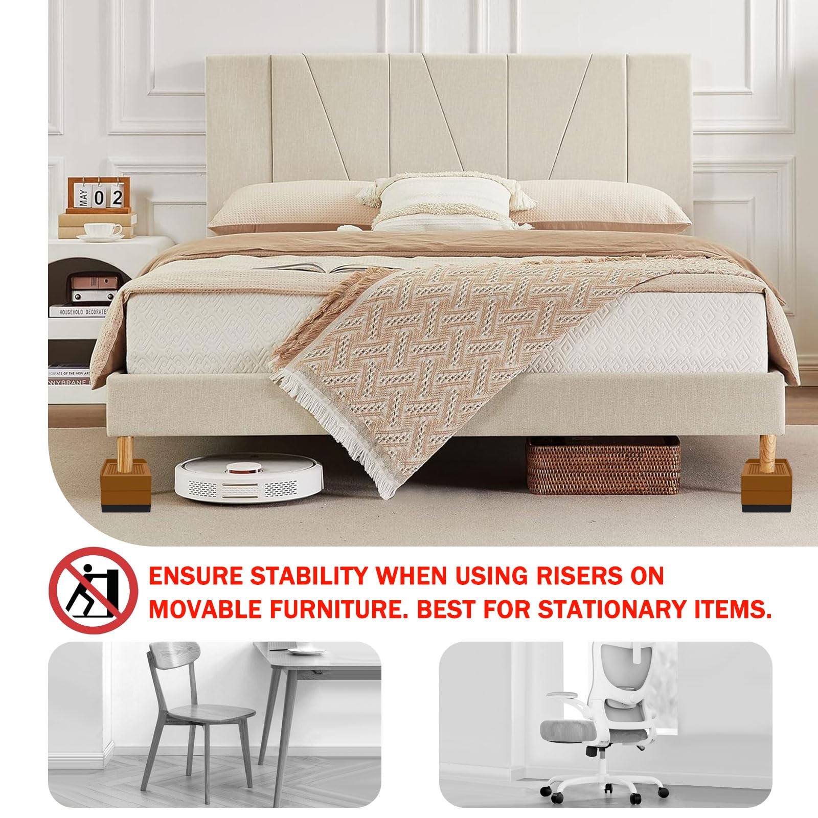 Bed Furniture Risers 3 inch, Square Adjustable Risers Blocks for Bed Sofa Tab...