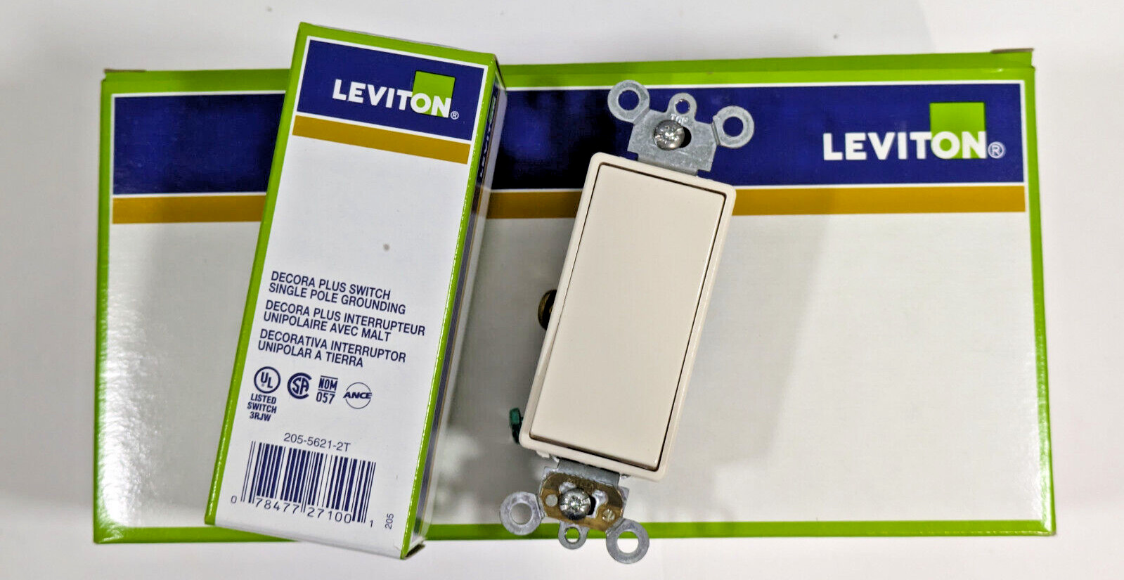 Leviton 5621-2T Light Almond Single Pole Decora Plus Switch 20A 120/277V 10 Pack