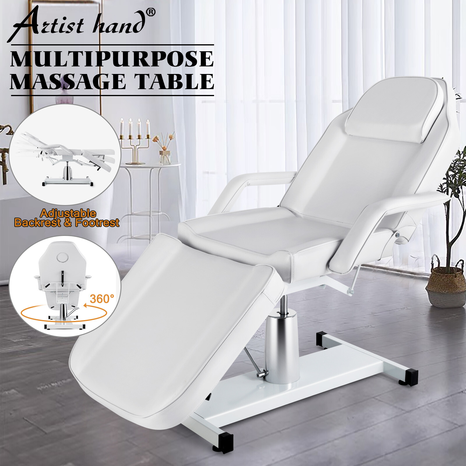 White Adjustable Hydraulic Facial Bed Reclining Massage Table Salon Tattoo Chair