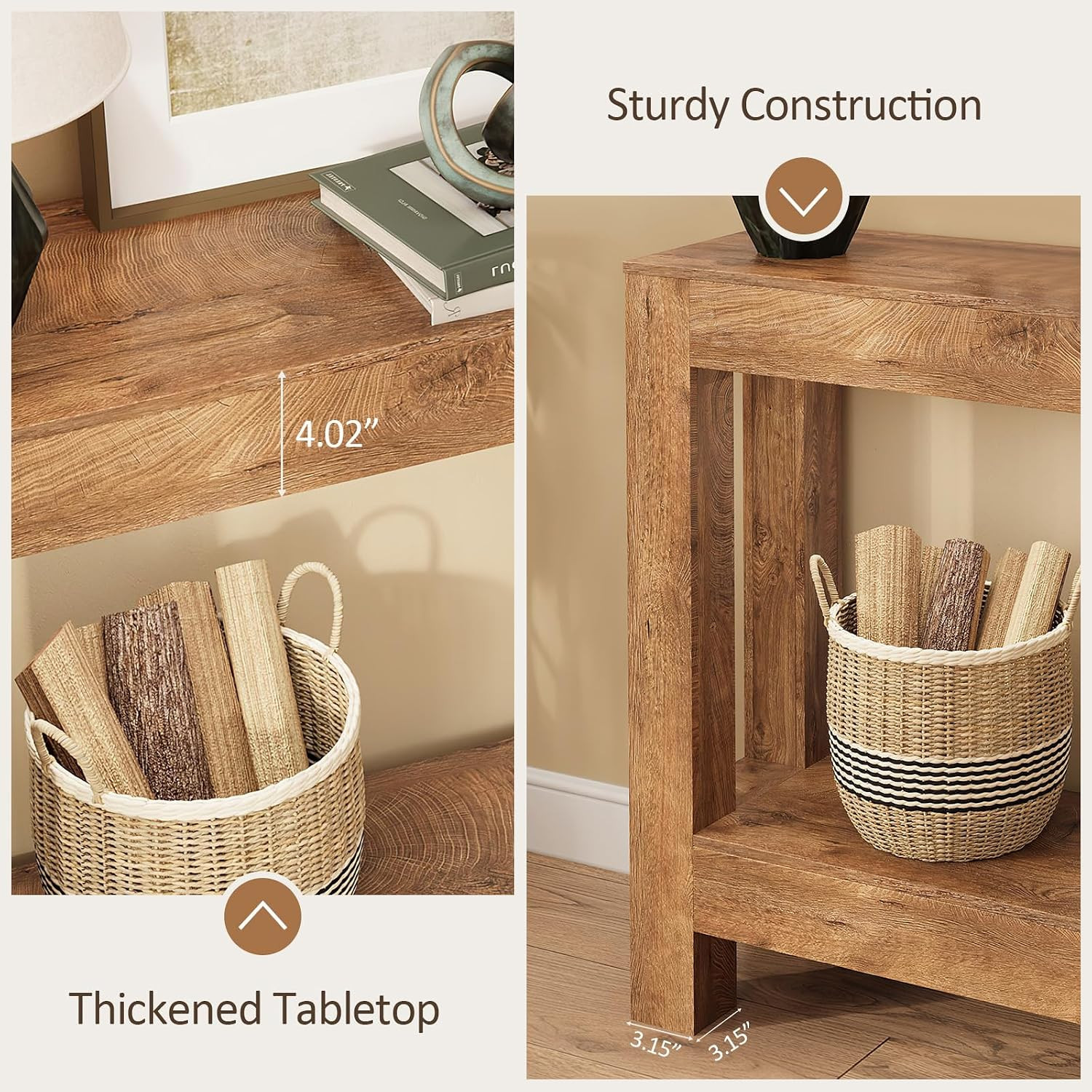 Farmhouse Console Table, 47 Inches Entryway Console Table, Wooden Rectangular So
