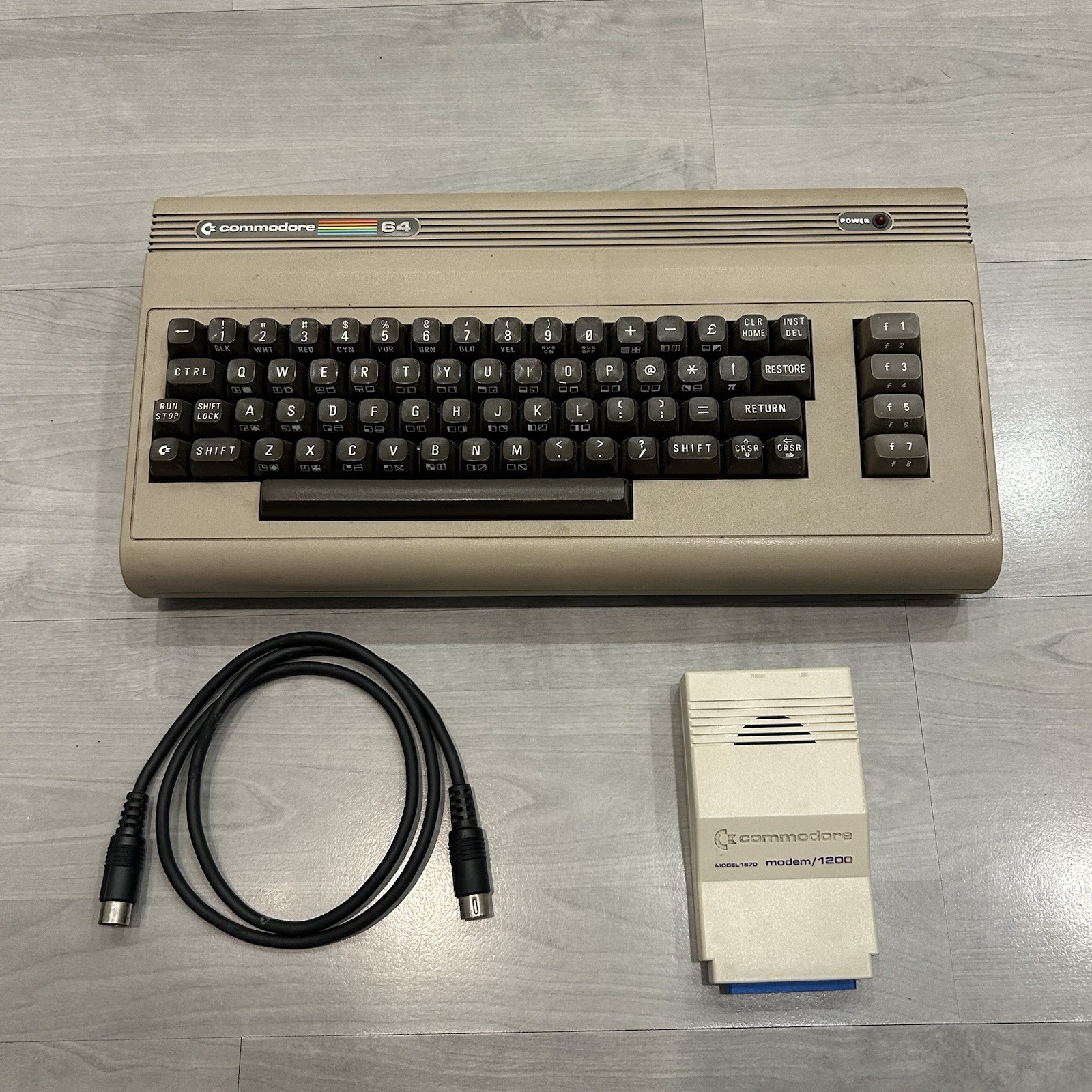 Vintage Commodore 64 Breadbin Computer + 1670 Modem & Serial Data Cable Untested