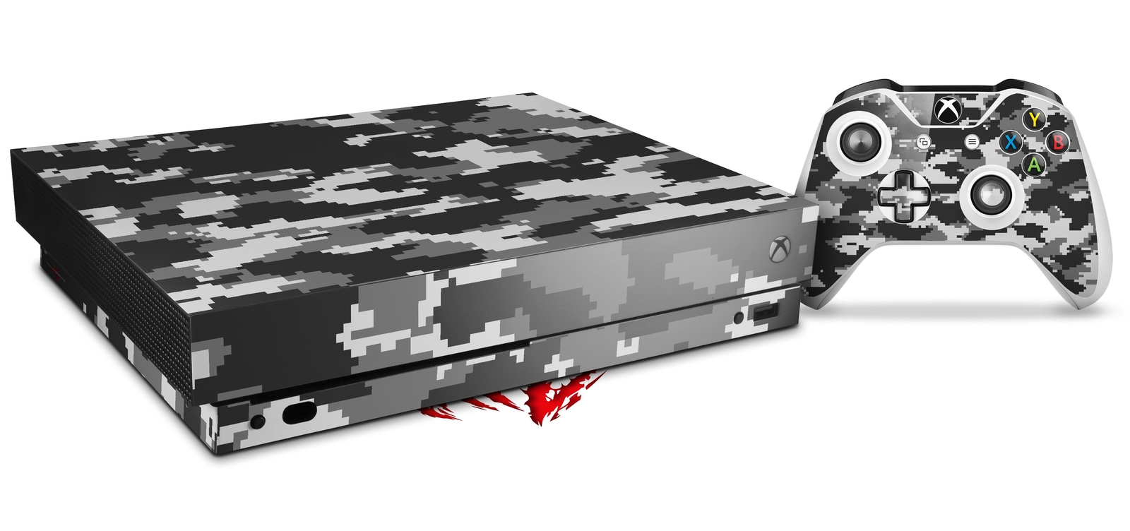Skin Set for XBOX One X WraptorCamo Digital Camo Gray