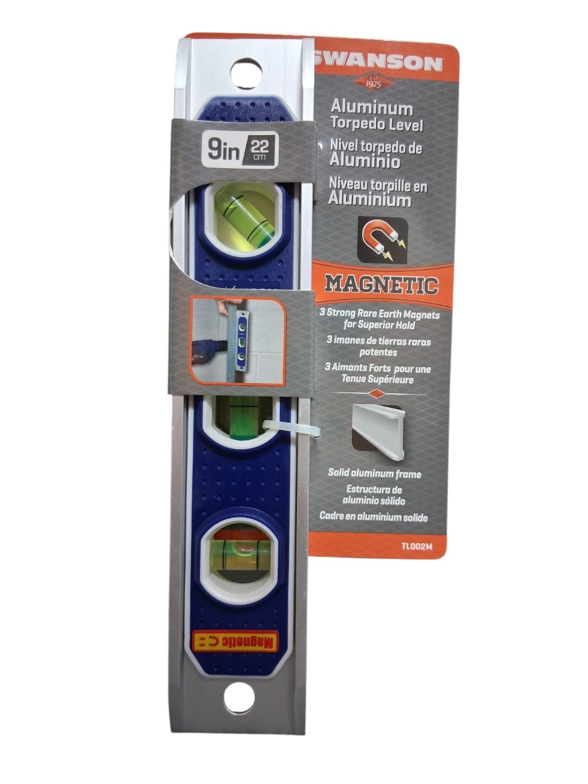 Swanson Tool 9 Inch Magnetic Torpedo Level, Extruded Aluminum TL002M